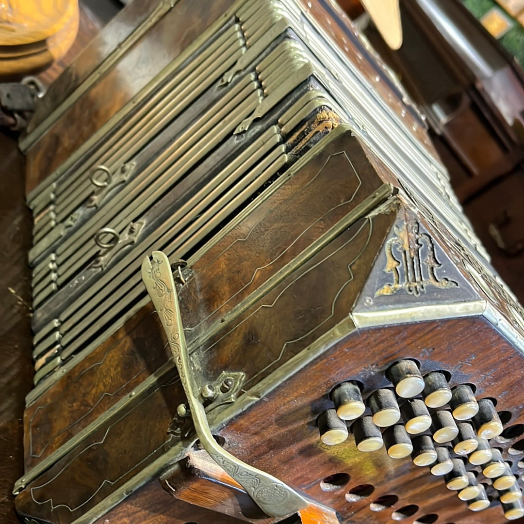 Concertina Accordian, Silver & Mahogany