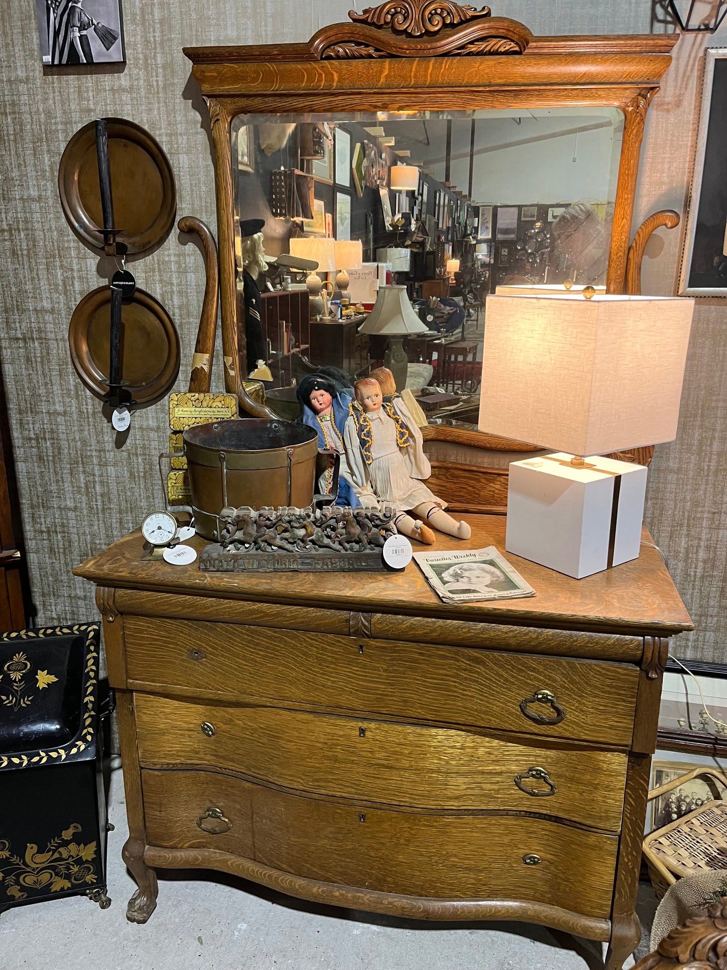 1890s Mirrored Oak Dresser