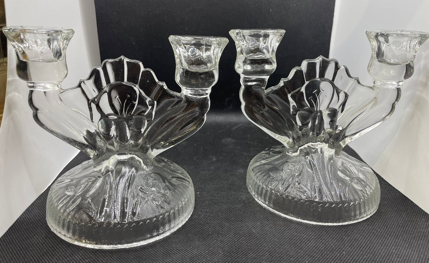 Pair of Mid Century Pressed Glass Candlesticks