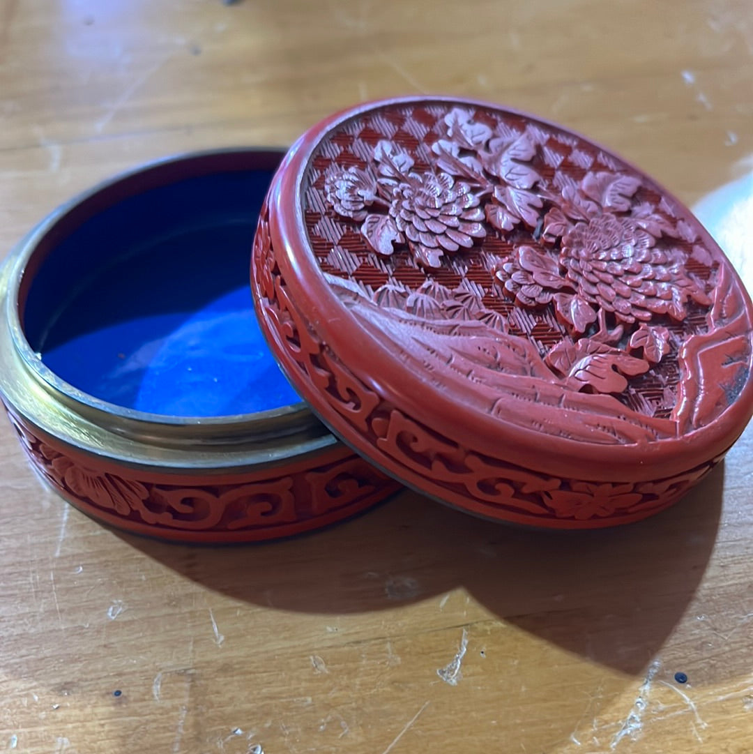 Vintage Chinese Cinnabar brass and enamel box