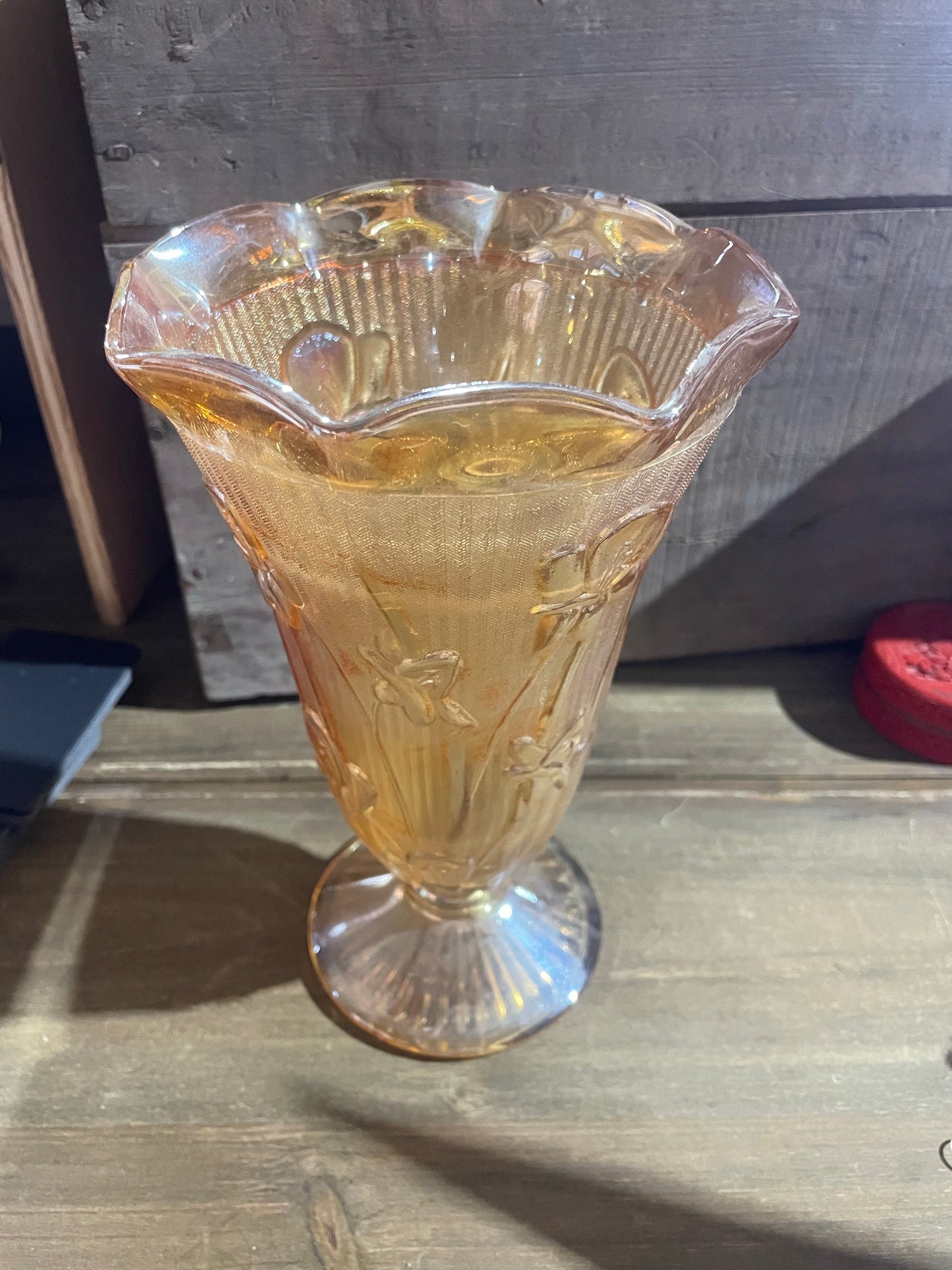 Peach Carnival Glass Vase
