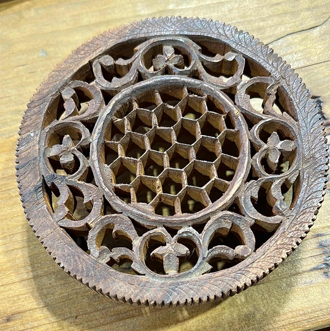Vintage Carved Wooden Honeycomb Trivet/Art