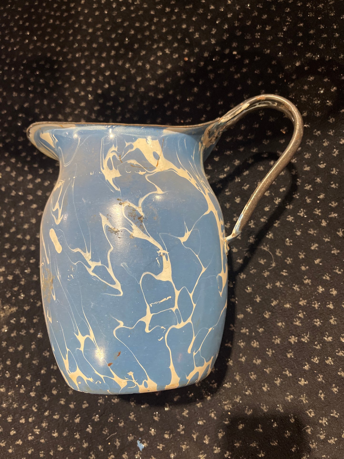 Blue enamel pitcher