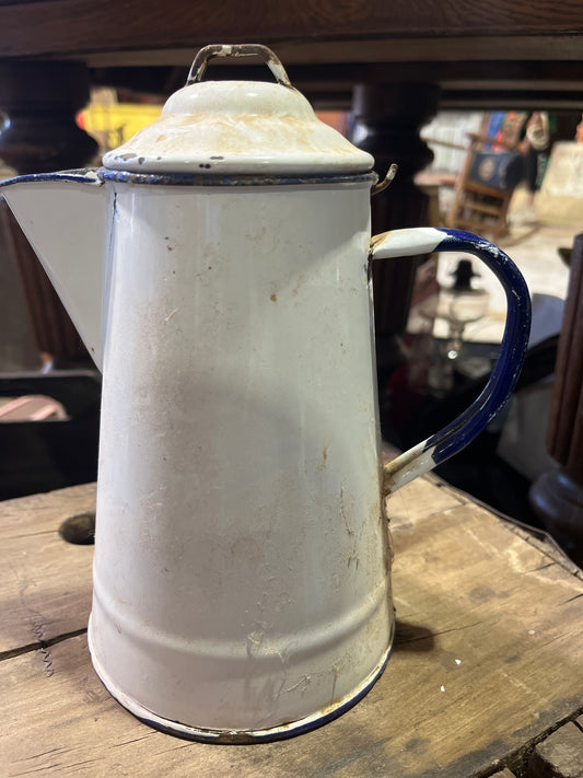 White enamel coffee pot