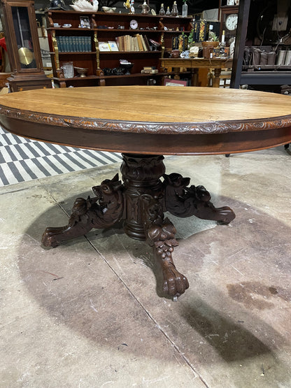 European Carved Oak Oval Hunt Table