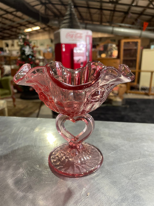 Pink Fenton Ruffled Cabbage Bowl