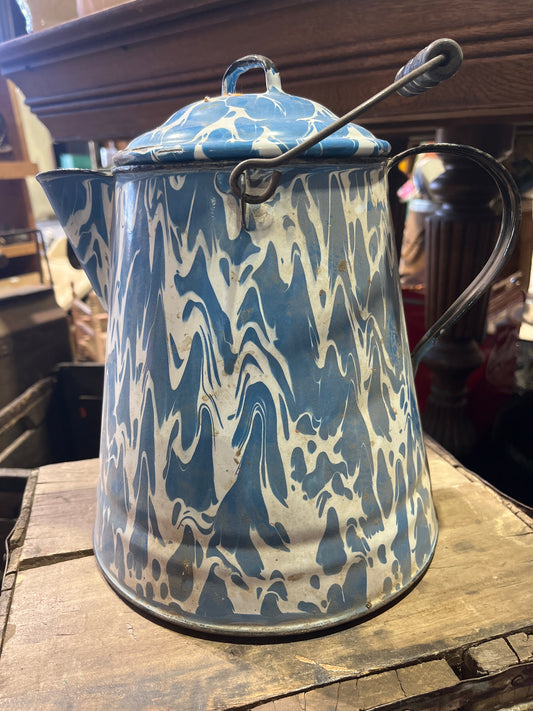 Large blue enamel coffee pot