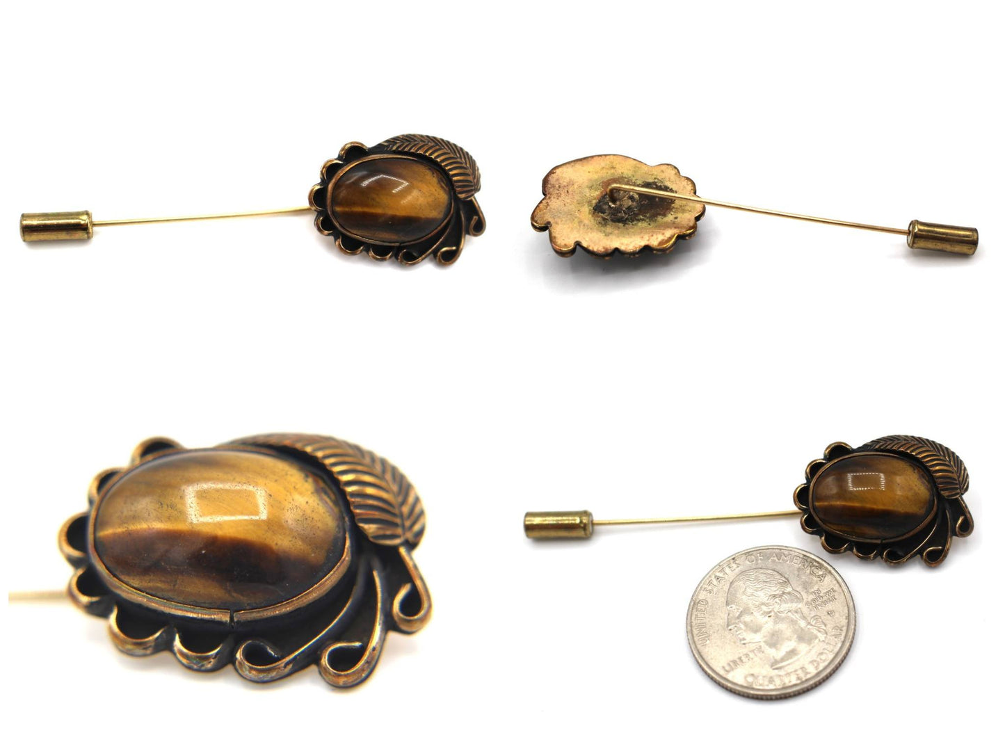 Vintage Native Gold Filled and Tiger's Eye Hat Pin