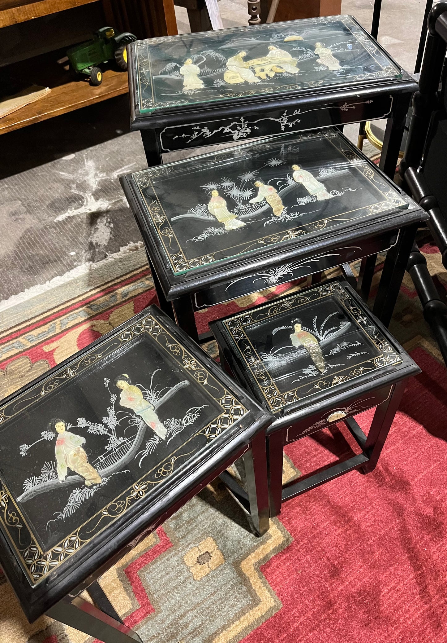 Vintage Stone-Inlaid Stacked Table Set