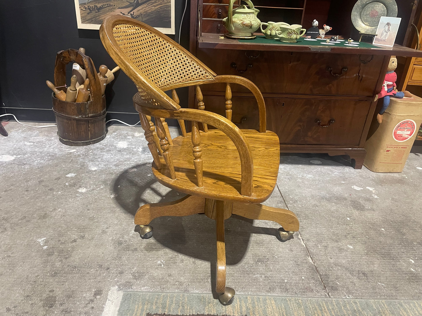 Cane Back Rolling Desk Chair