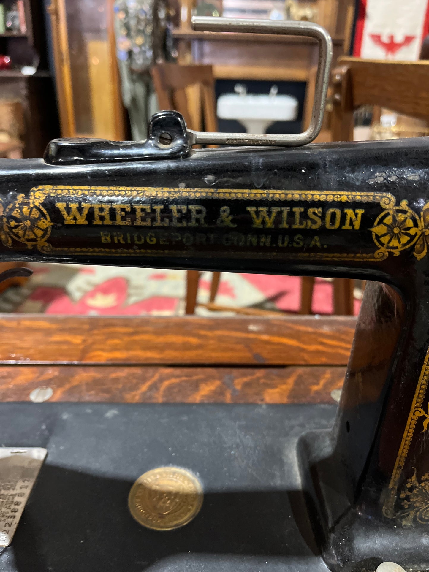 Rare 1892 Wheeler & Wilson Treadle Sewing Machine in Oak Cabinet