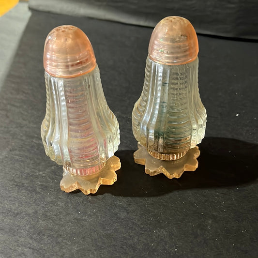 Vintage depression glass salt and pepper