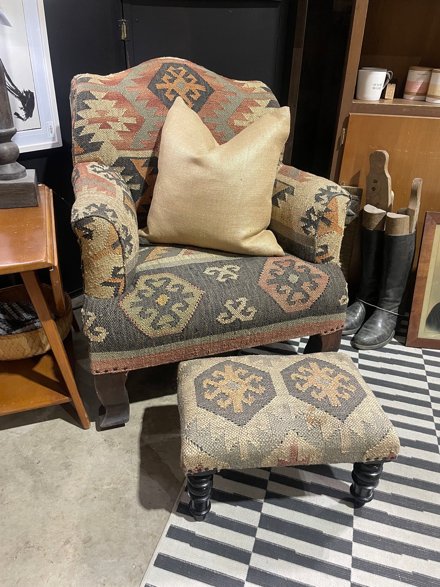 Kilim Rug Club Chair & Stool