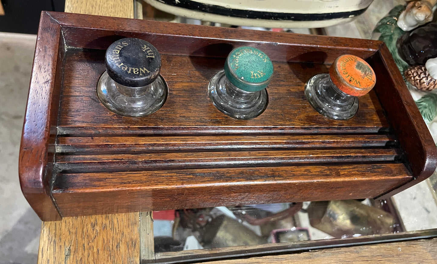 Antique Wooden Inkwell Stand