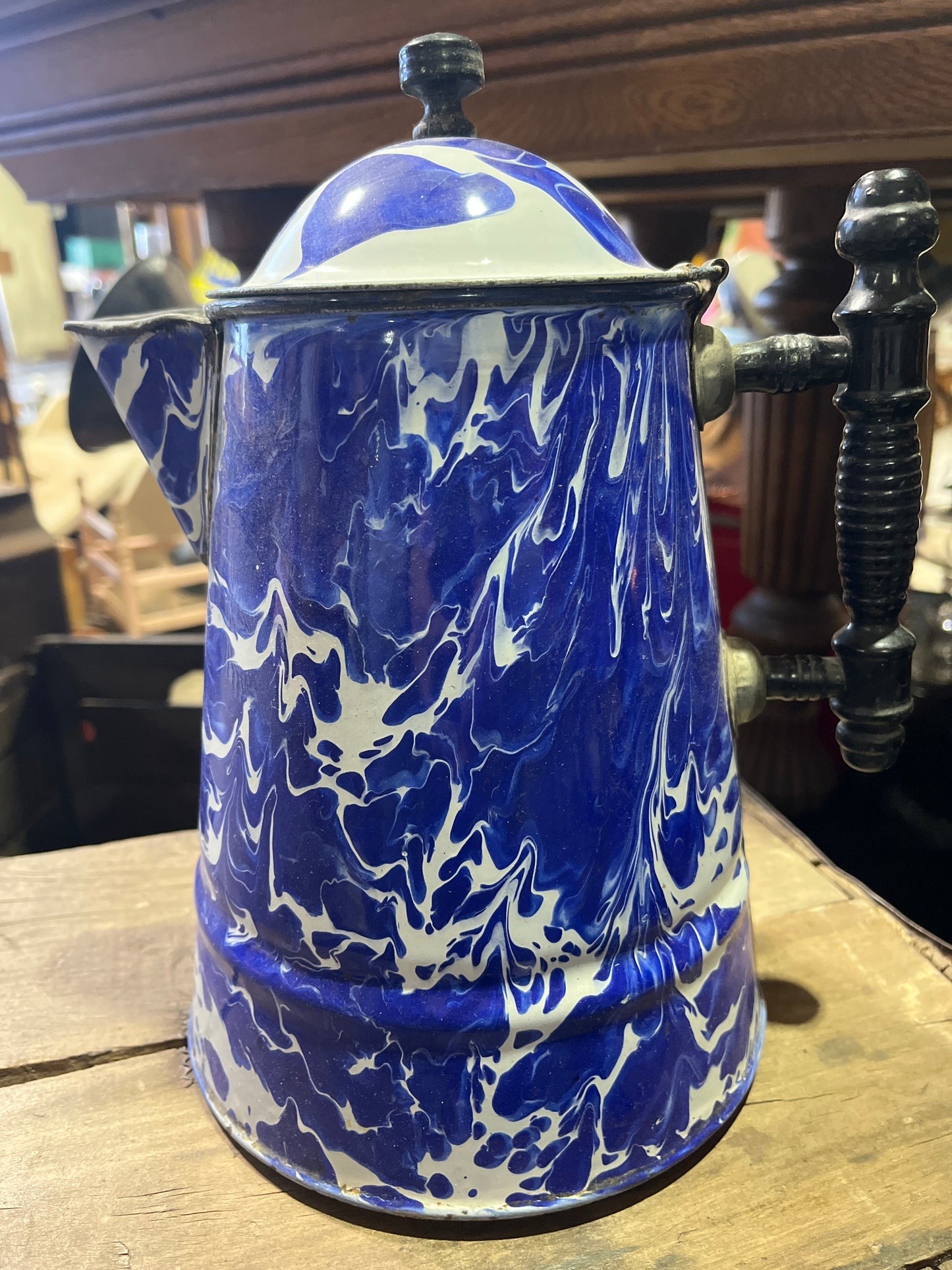 Cobalt enamelware coffee pot