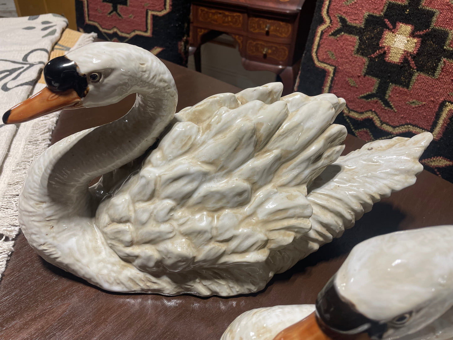 Pair of Vintage Glazed Swans