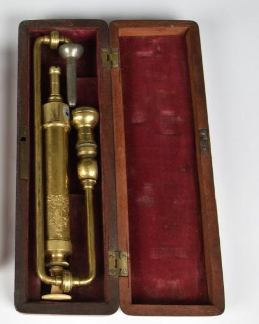 Antique Surgical Brass Pump in Wooden Case