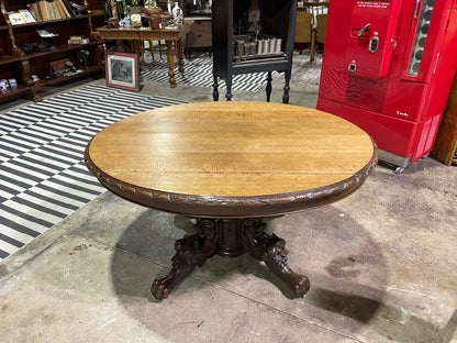 European Carved Oak Oval Hunt Table