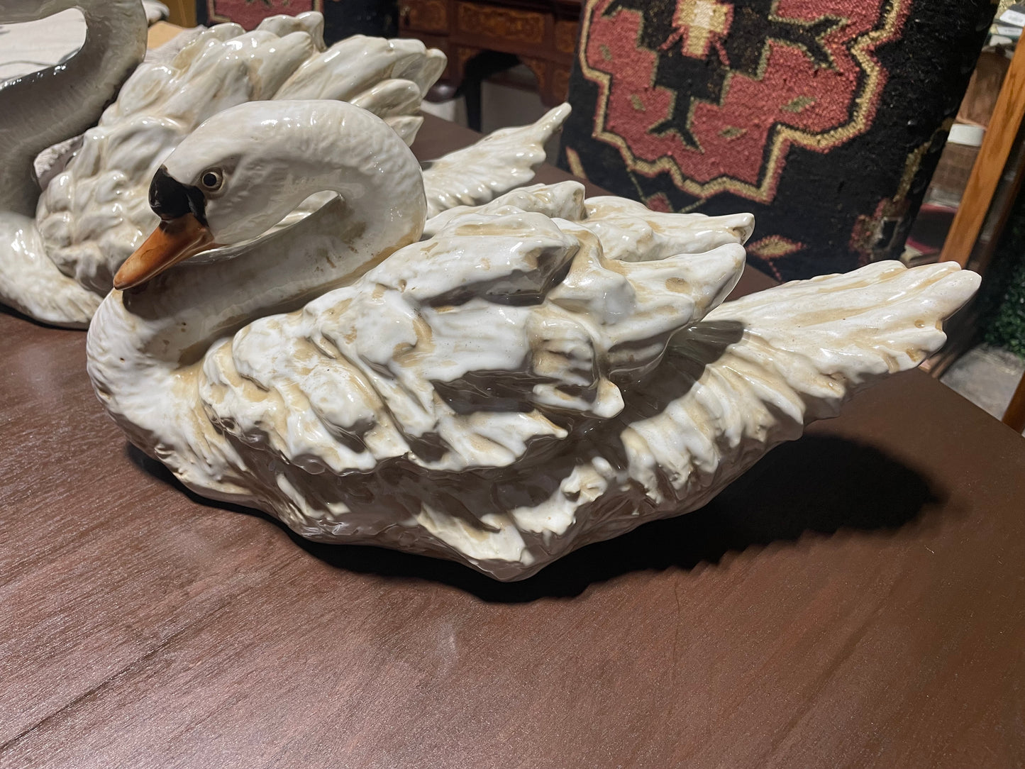 Pair of Vintage Glazed Swans