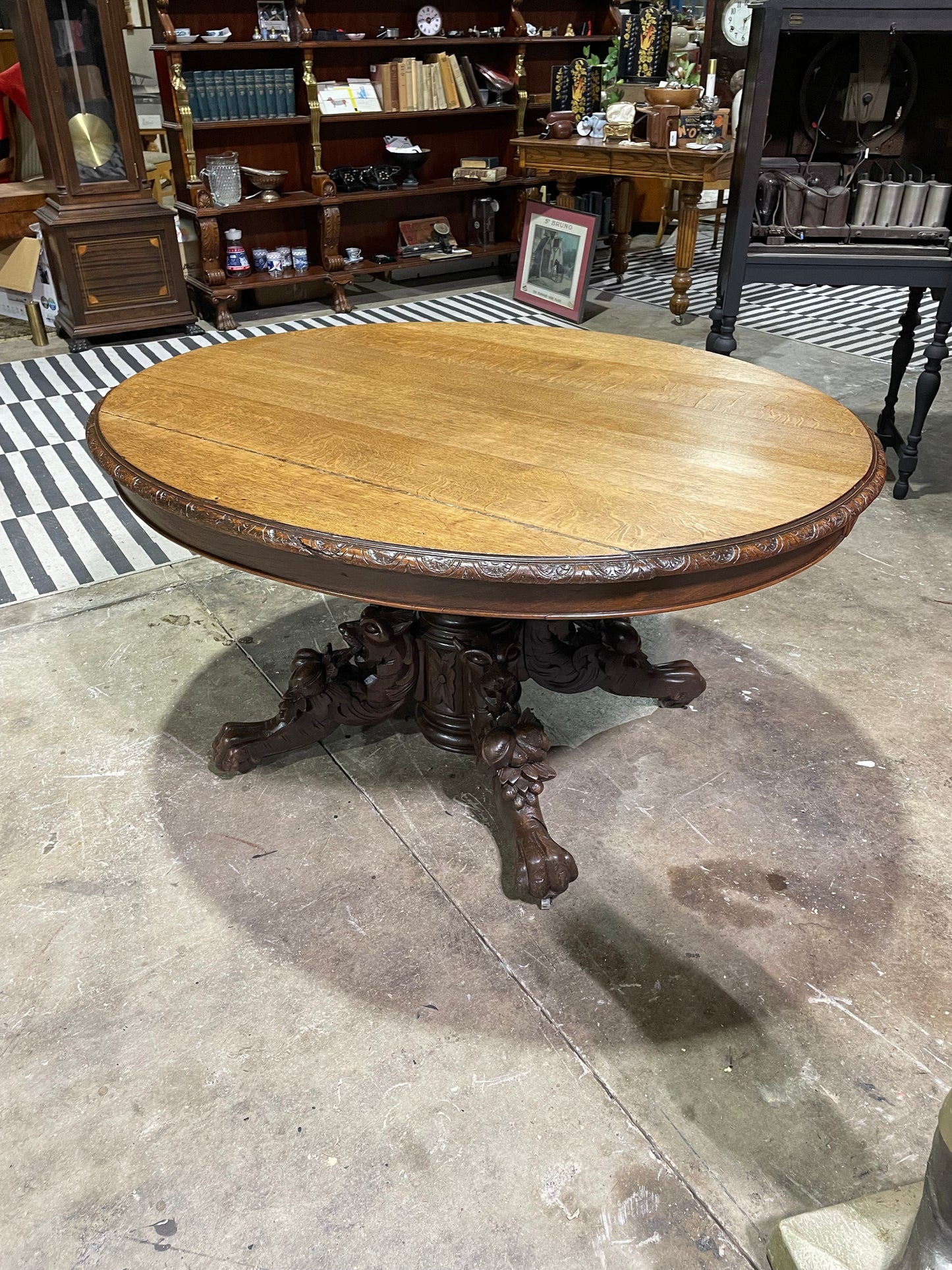 European Carved Oak Oval Hunt Table