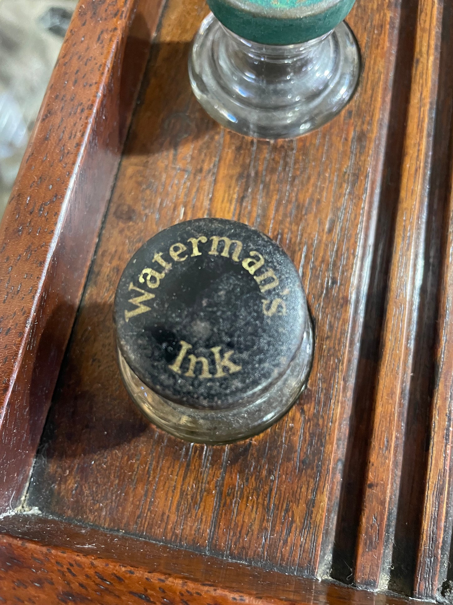 Antique Wooden Inkwell Stand