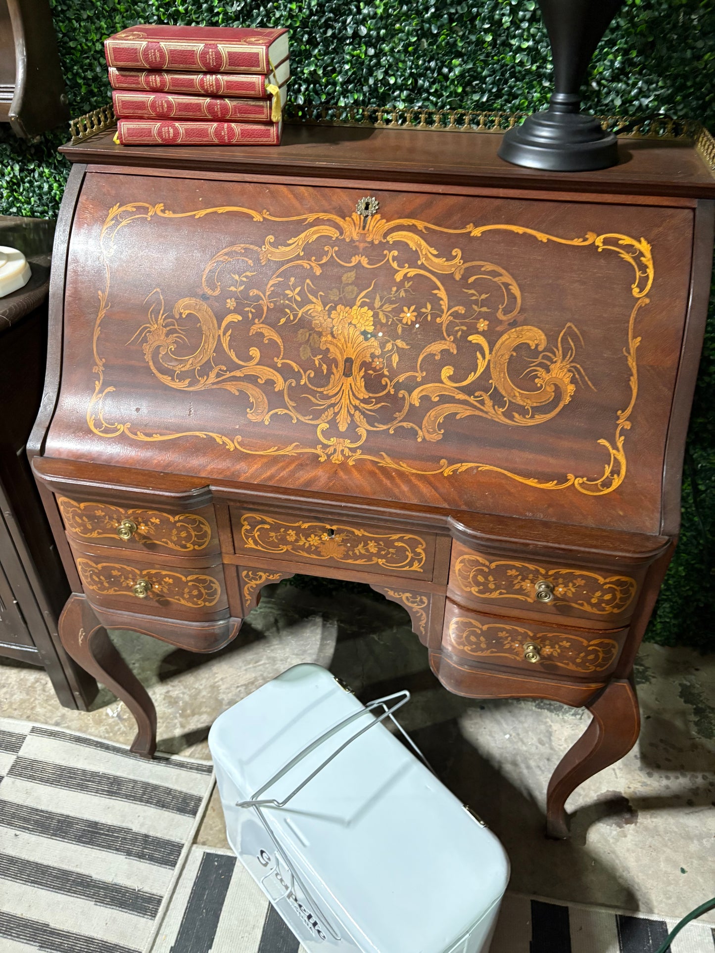 Mahogany and Satinwood Marquetry Inlaid Desk