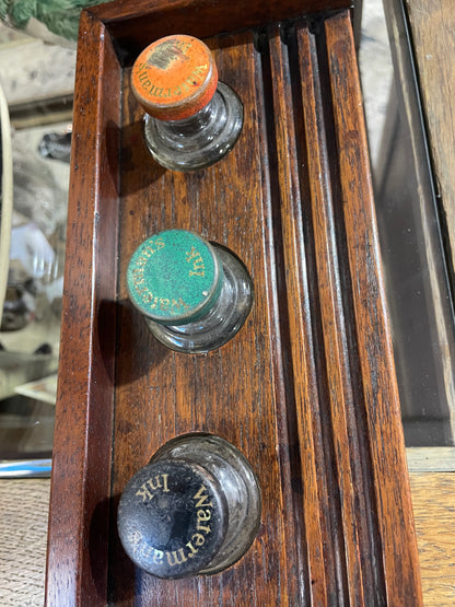 Antique Wooden Inkwell Stand