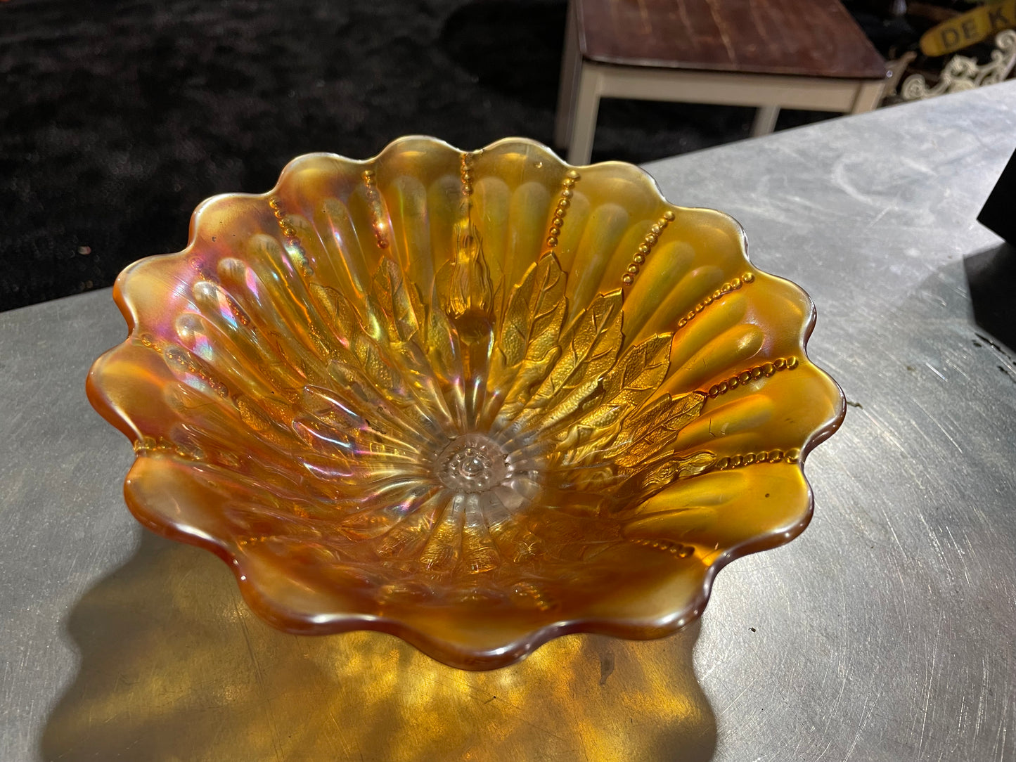 Vintage Indiana Amber Carnival Glass Marigold