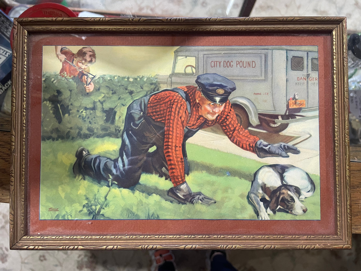 1950s Framed Dog Catcher Print