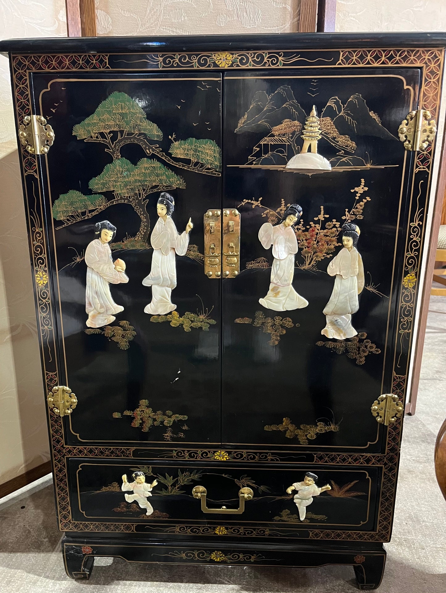 Vintage Stone-Inlaid Demur Cabinet