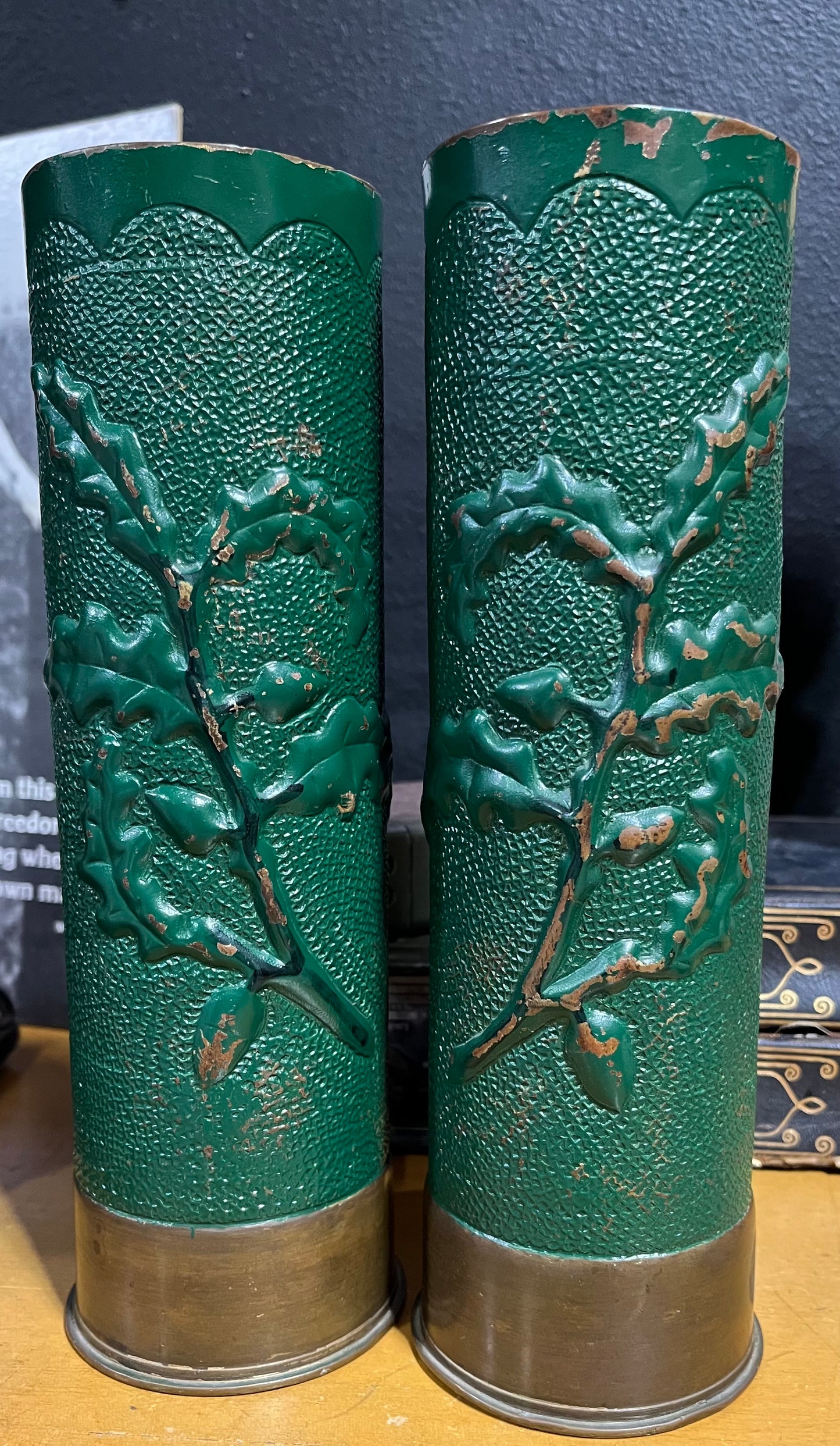 Pair of WWII Trench Art Shell Vases