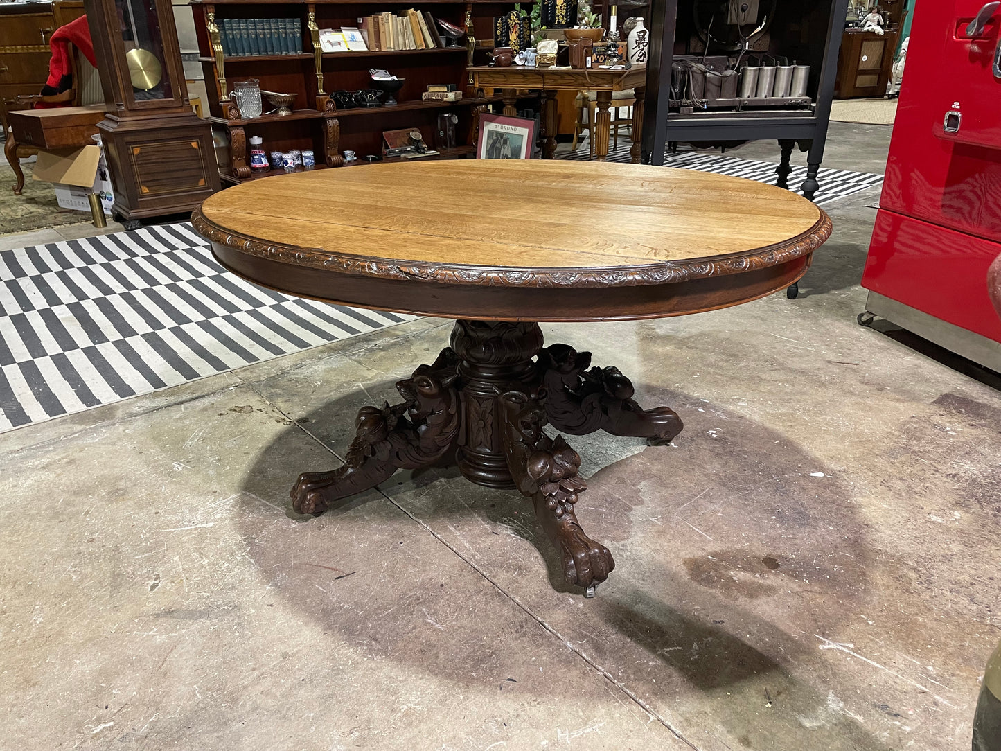 European Carved Oak Oval Hunt Table