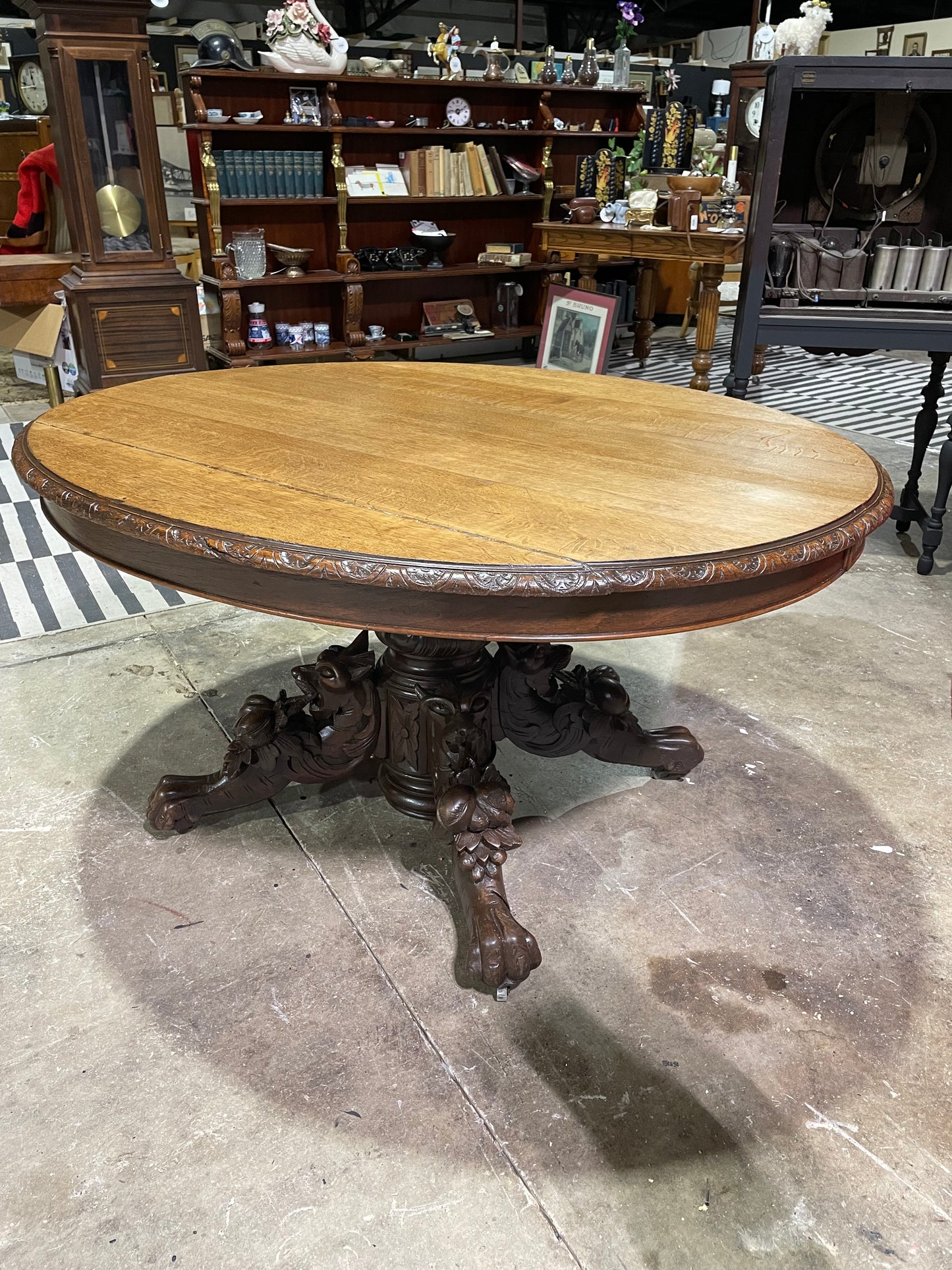 European Carved Oak Oval Hunt Table