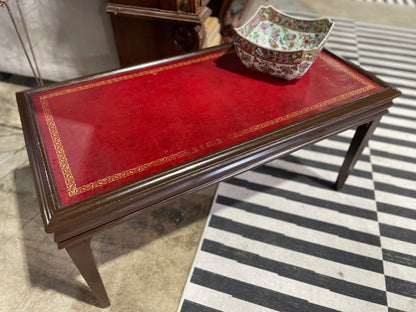 Red Leather Topped Coffee Table