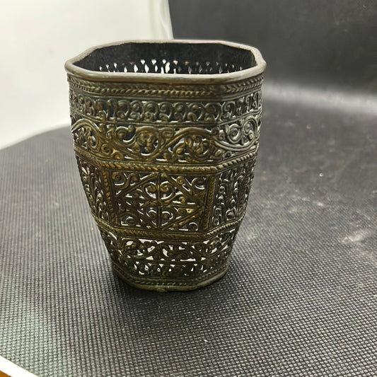 Vintage brass filigree pencil cup