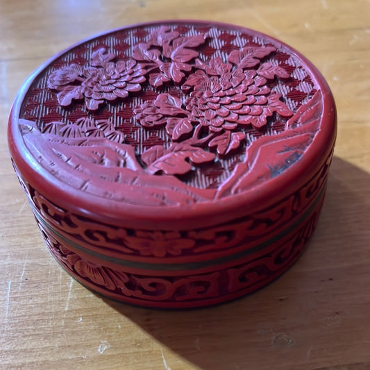 Vintage Chinese Cinnabar brass and enamel box