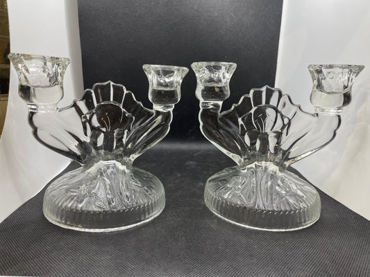 Pair of Mid Century Pressed Glass Candlesticks