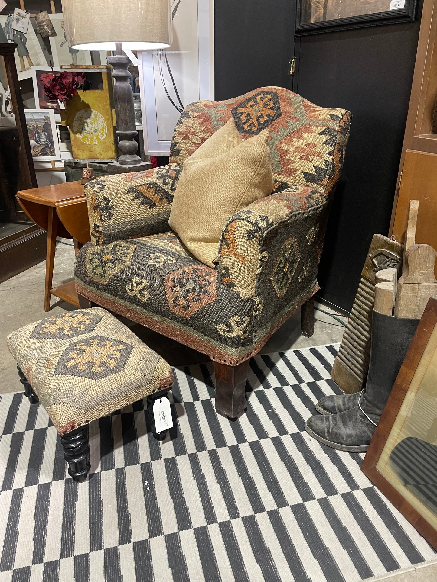 Kilim Rug Club Chair & Stool