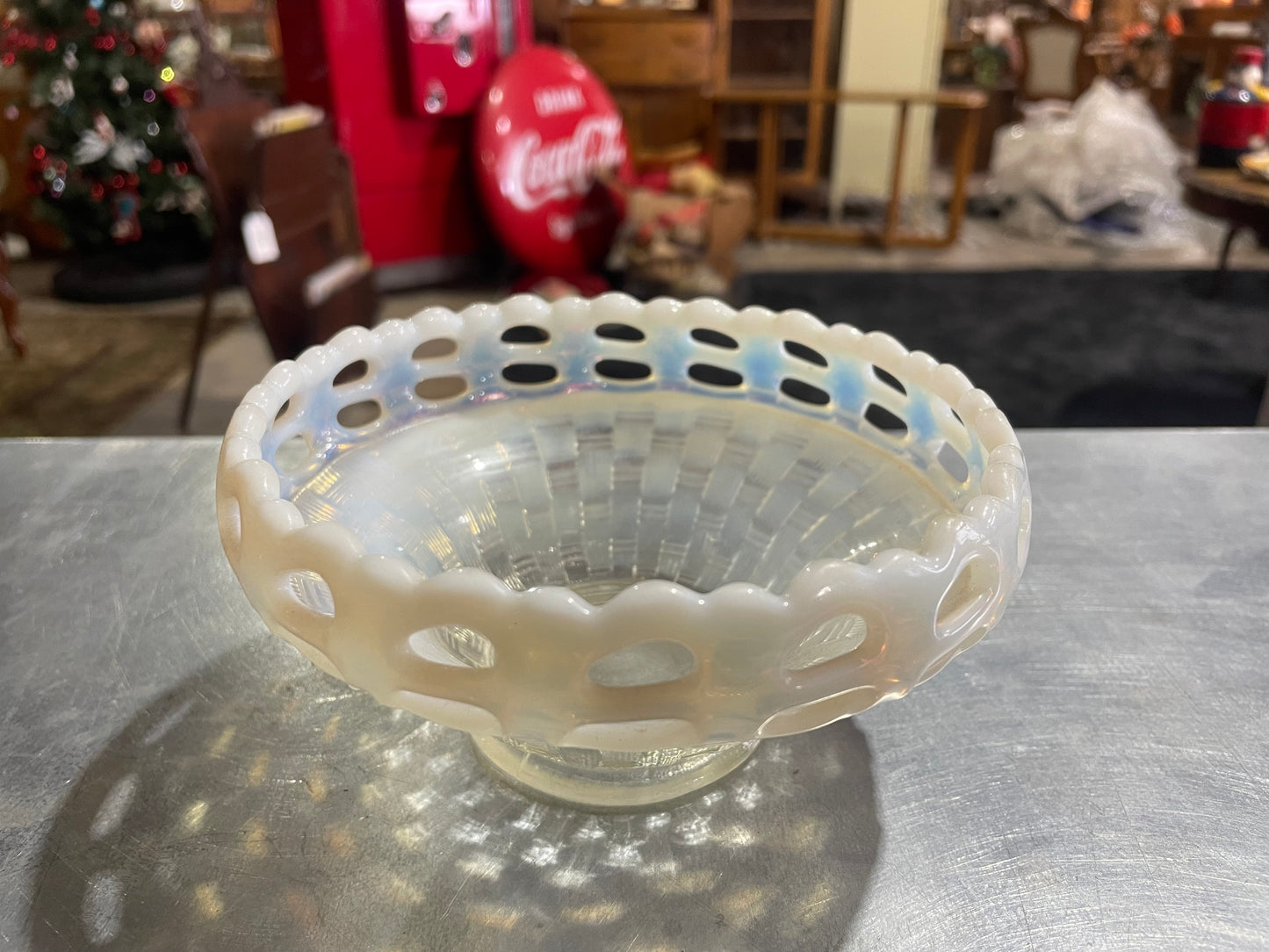 Basket weave Milk Glass Bowl