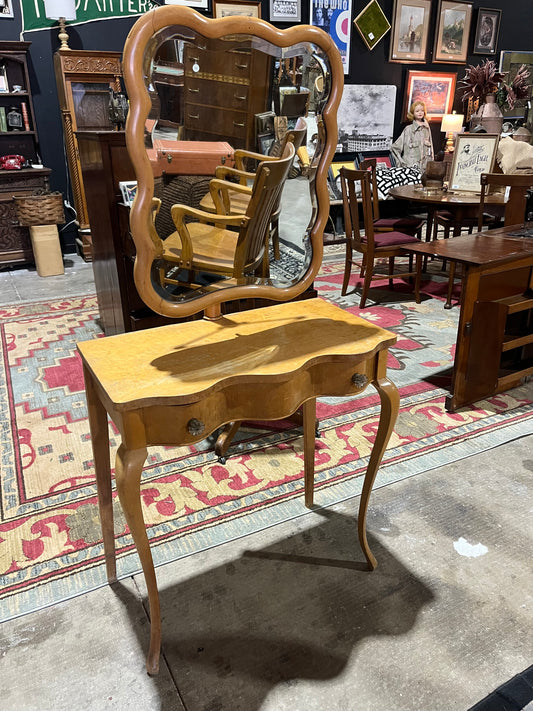 Rare 1940s Birds Eye Maple Mirrored Vanity