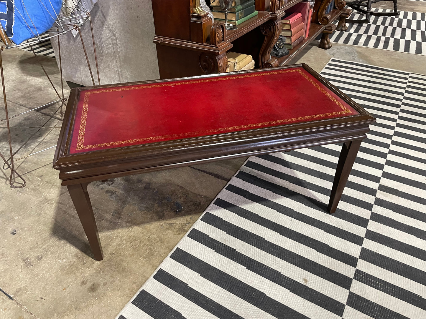 Red Leather Topped Coffee Table