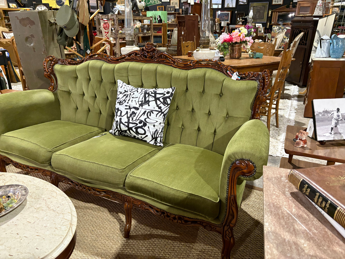 Vintage Green Velvet Sofa