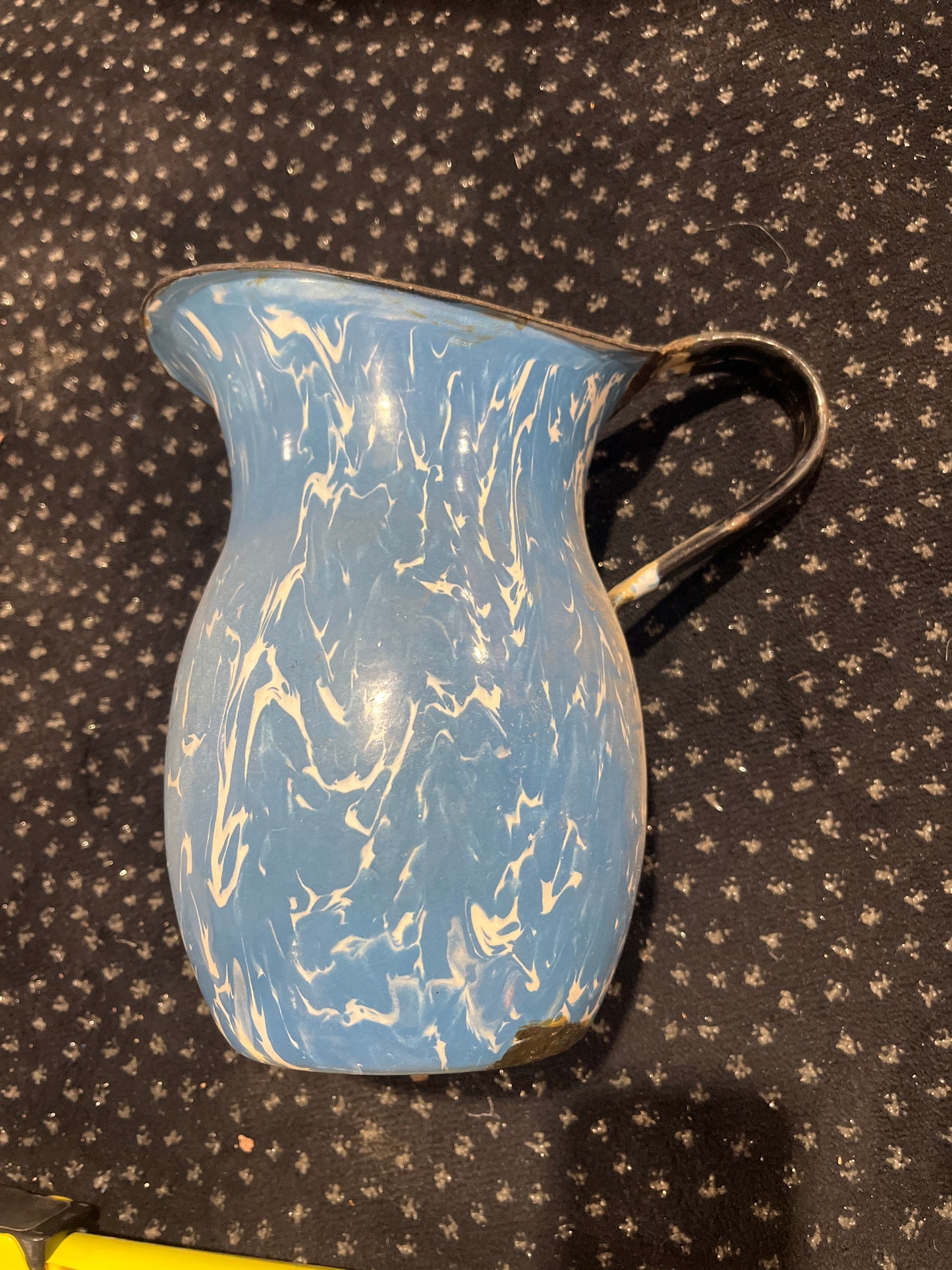 Blue enamel pitcher