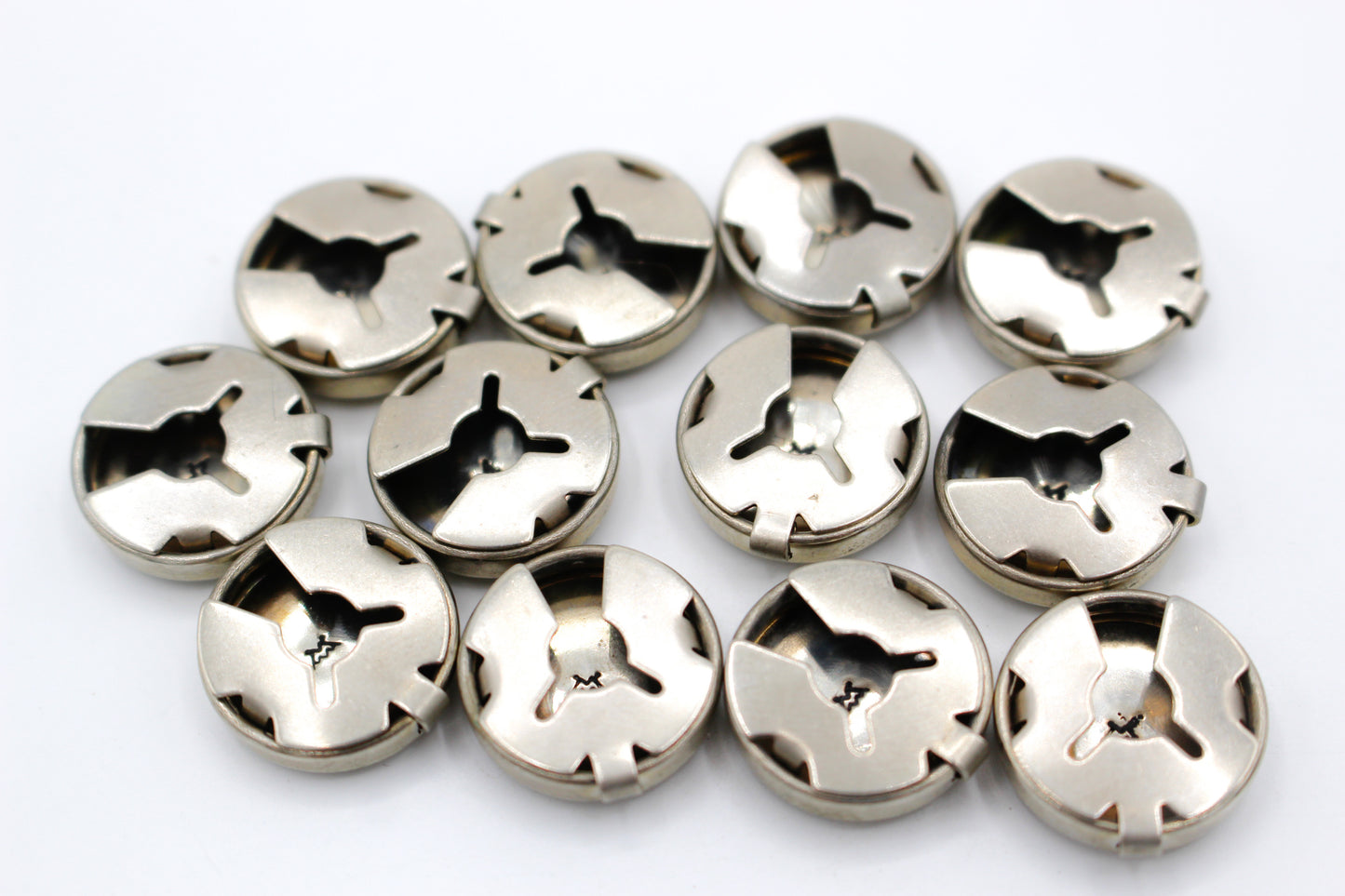 12 Silver (not Sterling) and Brass Tree Button Covers