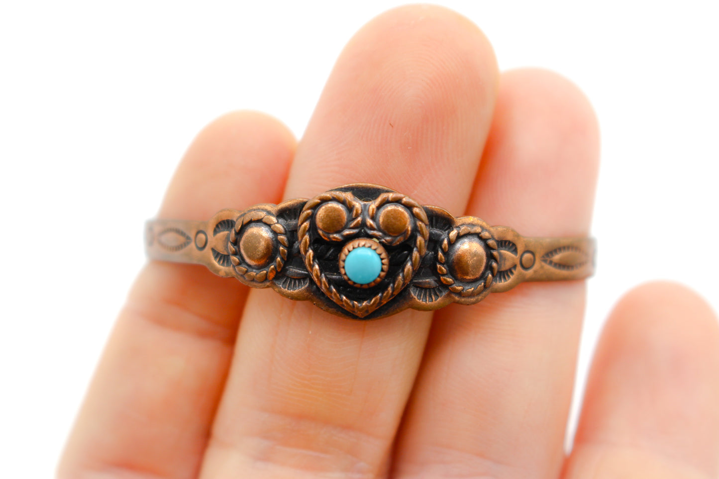 Copper and Turquoise Heart Cuff Bracelet