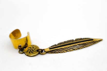 Brass Ear Cuff with Feather Dangle