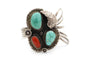 Sterling Silver, Turquoise, and Coral Cuff Bracelet