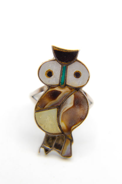 Native Sterling  Silver Inlay Owl Ring