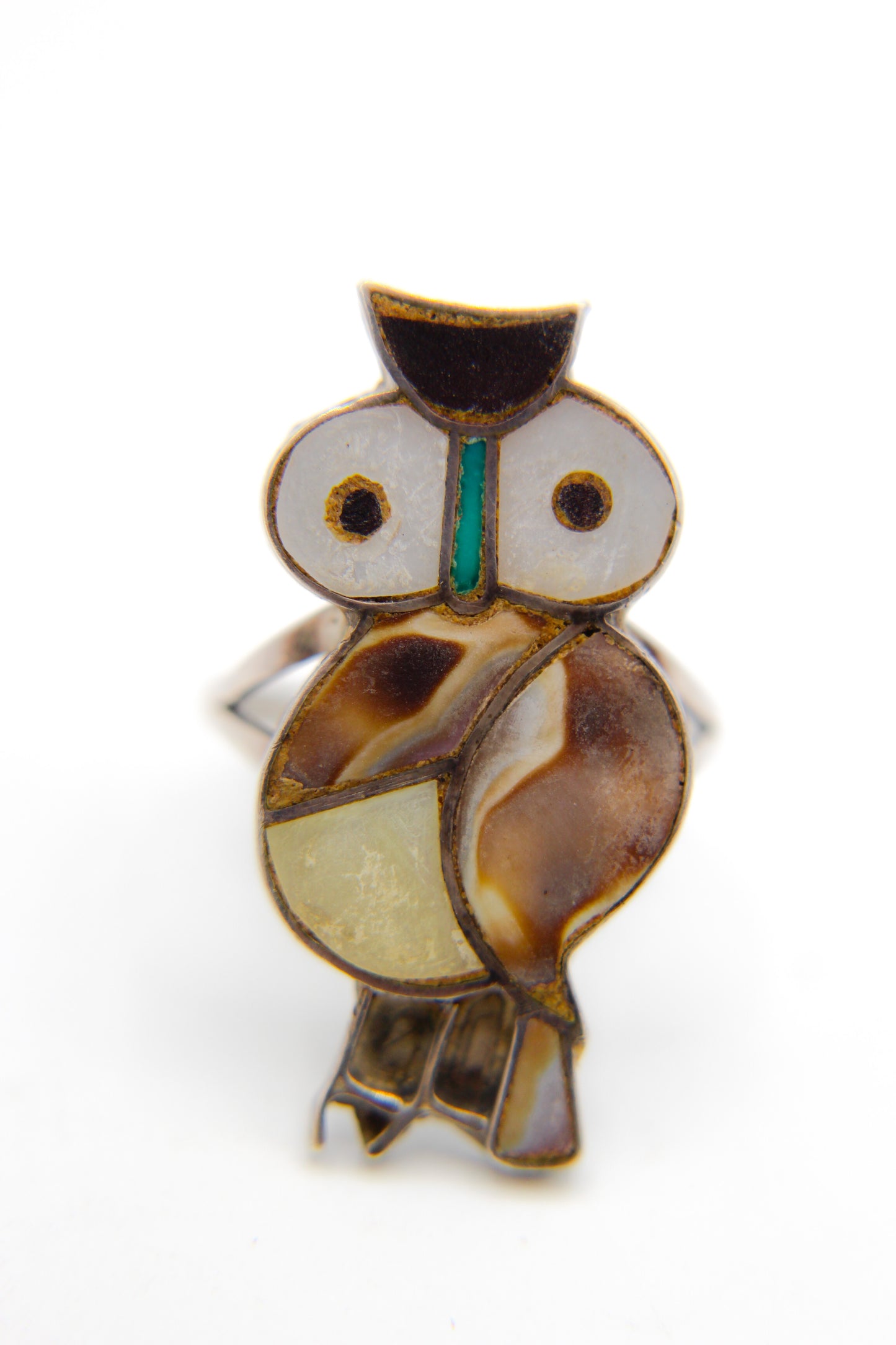 Native Sterling  Silver Inlay Owl Ring