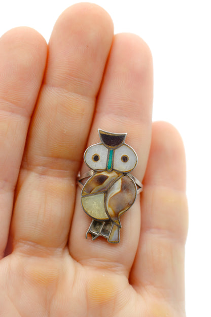 Native Sterling  Silver Inlay Owl Ring